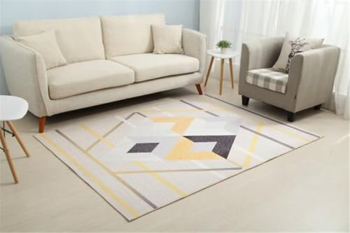 Kunsen Teppich babyzimmer flokati Teppich waschbar moderner Stil Korridorteppich grau-gelb geometrisches Design Wohnzimmerzubehör kann angepasst Werden Couch Wohnzimmer Teppich 60X90CM