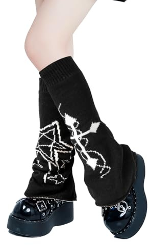 XEPST 1 Paar Stulpen Damen Lose Gestrickte Beinwärmer für Damen, Winter Stulpen Y2K Japanische Lolita Beinstulpen Lange Socken Kawaii Häkeln Beinwärmer 80er Harajuku Gestrickte Warme