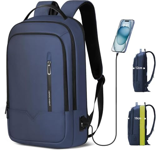 Laptop Backpack, Expandable Waterproof Rucksack 15.6 Inch-Blue | Business Backpack with USB Charging Port, Water Resistant Anti-Theft Slim Laptop Rucksack for Office, Work, Travel & Outdo