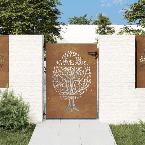 qohoio Gartentor 85x125 cm Zaunelemente GartentüRchen GartentüR Gartenzaun Gartentor Cortenstahl Baum-Design