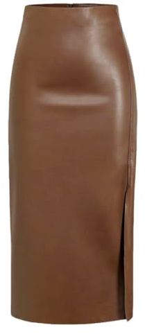 KIJSKKOPO Faldas Largas De Cuero para Mujer, Cintura Alta Negra, Cremallera Lateral, Falda Lápiz De Cuero Sintético, Otoño Invierno, Elegante, Fiesta, Club, Aberturas, Falda Midi A La Cadera, Mar