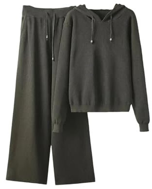 2-teiliges Strickset mit Kapuze für Damen, Strickwaren, Pullover, Tops, Anzüge, Dunkelgrau9, M