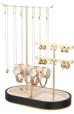 ChuStory Présentoir à bijoux avec porte-bracelet en velours, porte-bijoux pour femme, organiseur noir pour colliers