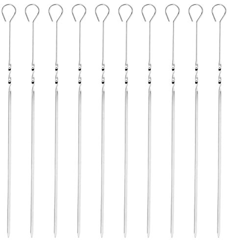 10 Stück Edelstahlspieße zum Grillen, flaches Schild, lange Hähnchenspieße, Grillspieße, Grillspieße, Grillspieße, Grillspieße, Grillen für Fleisch, Huhn, Gemüse