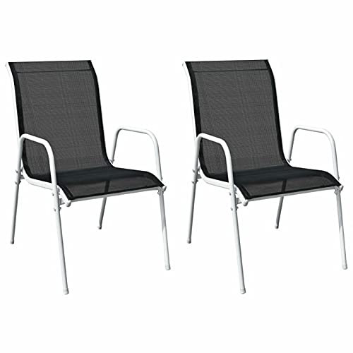 Xichuzi Stapelbare Gartenstühle 2 STK Gartensessel, Campingstuhl, Hochlehner, Balkonstuhl, Balkonmöbel, Terrassenstühle, Balkon Stuhl, Stahl und Textilene Schwarz