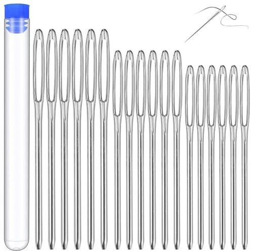 18 pcs Big Eye Hand Sewing, Luoqun88 Sewing Needles with 3 Sizes, Needles for Sewing, Large Eye Blunt Needles with Clear Tube, Large Sewing Needles for mesh, Denim, Silk, Canvas, Cotton