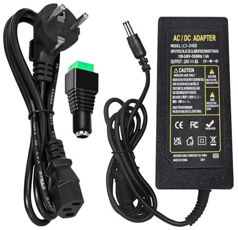 Adattatore di alimentazione da 24 V, 6 A, 144 W AC 100-240 V a DC 24 V, trasformatore di tensione, cavo di alimentazione per strisce LED, router, altoparlanti, TV LCD, fotocamere, TV box, hub USB