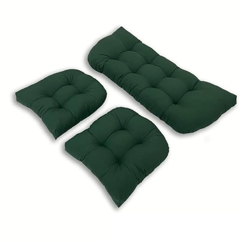 Juego de cojines de mimbre para exteriores con cojines de banco impermeables, 1 sofá biplaza y 2 almohadillas de asiento en forma de U, juego de repuesto para muebles de patio, color verde oscuro