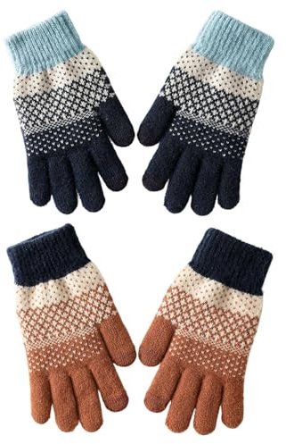 CYNOSURETECH 2 Pairs Of Knitted Wool Gloves, Winter Wool Thermal Gloves, Touch Screen Cold-Proof Gloves, Unisex, Outdoor Cycling Gloves