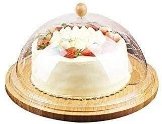 KHYTEBV Alzata per Torta Piatto Rotondo in bambù e Coperchio in plastica Alzata per Torta ...