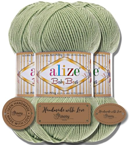 Hobby YARN 3x Etikettenlabel mit Alize Baby Best Wolle Premium 3x100g als Set, Antipilling Babywolle Acryl Uni & Batik Strickgarn zum Häkeln und Stricken (138)