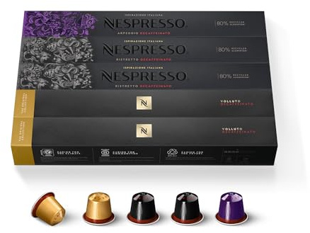 Nespresso Original - Assortiment Café Décaféiné - 50 Capsules Café | Utilisable avec machines Nespresso Original - Capsules café compatible nespresso pour extractions Ristretto et Espresso