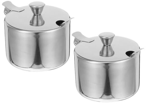 ABOOFAN 2 Ensembles Sucrier en INOX Récipient à Condiments Bac à Sel Récipient à Sel Et à Épices Récipient à Sucre avec Cuillère Boîtes à Condiments Silver Acier Inoxydable