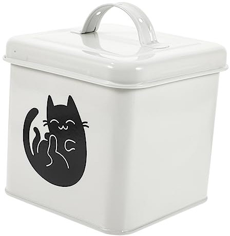 GALPADA Cat Food Storage Bucket Dog Biscuit Container Sealed Moisture-proof Metal Bin Lightweight with Spoon