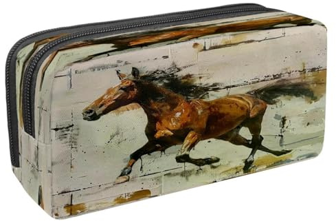 VAPOKF Trousse à crayons avec fermeture éclair pour garçons et filles, fournitures scolaires et de bureau, un cheval peint sur le mur, multicolore, 2.3x8.2x3.9in/6x21x10cm, Trousse à crayons