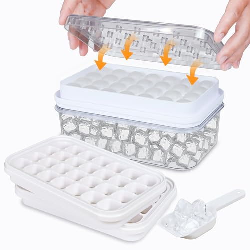 Eiswürfelform, Eiswürfelbehälter mit Deckel und Box, 56 Stück Eiswürfel, Leicht Herausnehmbare BPA-Freie Eiswürfelformen, Silikon Ice Cube Tray for Kaffee, Whiskey, Getränke(Transparente)