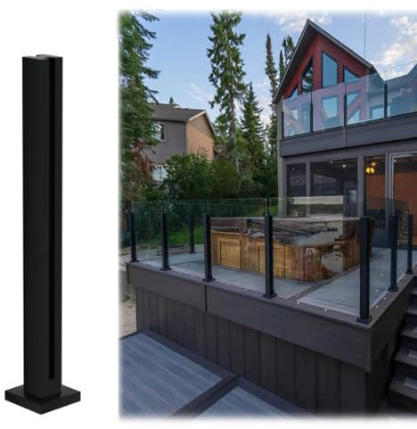 Genérico Sistema de barandilla de Vidrio Cuadrada de Color Gris Poco Profundo - Columna de balaustrada para Interiores y Exteriores para terrazas, Balcones, escaleras y Jardines - Abrazaderas para ba