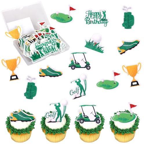 Xsstarmi 60 Pack Golf Edible Cupcake Toppers Rice Paper Golf Balls Sports Game Cupcake Picks for Baby Shower Birthday Party Cake Decorations Supplies