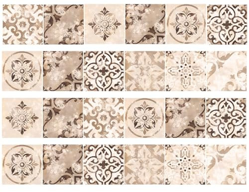 Set di 24 carta da parati decorativa con piastrelle marocchine, colore beige, 10 x 10 cm