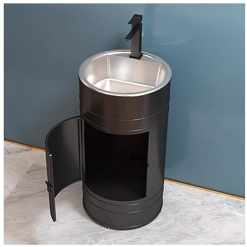 ZTGL Lavandino Bagno a Terra Iron Art, Lavandino su Piedistallo Freestanding Indipendenti, Moderni Mobile da Bagno con Lavabo, Lavabo a Colonna per Bagno in Stile Industriale C, with Door