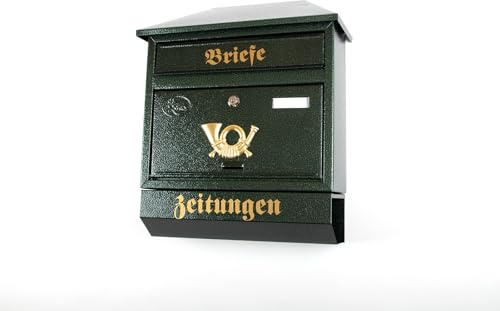 XXL Briefkasten Postkasten Zeitungsrolle Trapezdach Namenschild Vintage-Stil (Antik Grün)