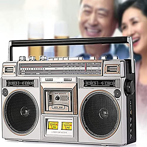 Reproductor portátil de casete de CD, grabadora de cinta retro, boombox vintage con radio AM/FM, amplificador de graves, altavoz integrado, conector para auriculares