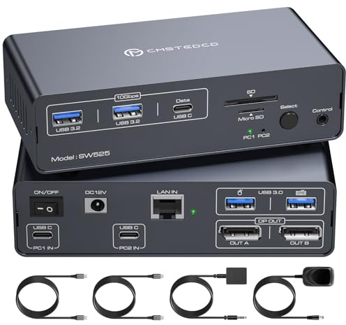4K120Hz USB C KVM Switch 2 Monitore 2 Computer Displayport KVM Switches Docking Station für zwei Laptops teilen sich ein 1G Ethernet und SD/micro SD Kartensteckplätze