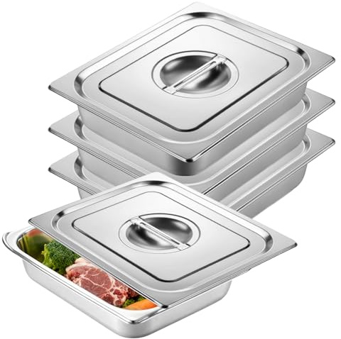 BORDEAG Juego de 3 recipientes gastronorm de acero inoxidable para empanar con tapa, bandeja para empanar rectangular GN 1/2, 32,5 x 26,5 x 6,5 cm, apilable, para marinar carne, chuletas