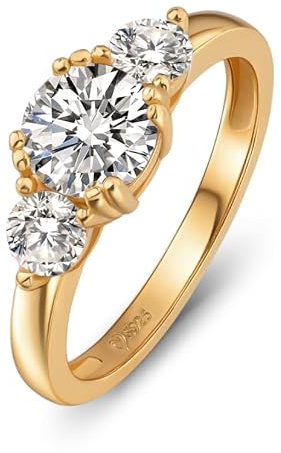 Damen Moissanit Klassisch Trauring Rundschliff Stein Ehering 925 Sterling Silber Verlobungsring Hochzeit Versprechnung Band Ring Glänzend Ewigkeitsring für Frauen Geschenk