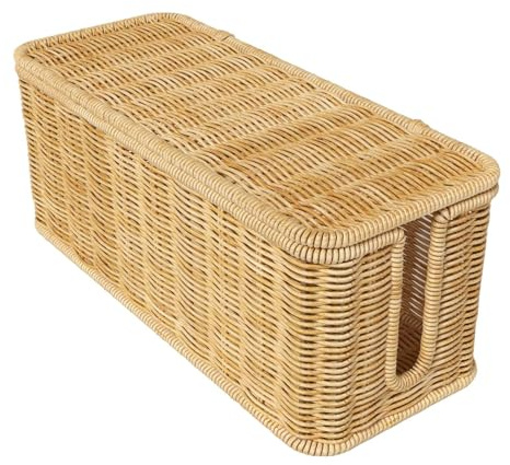 Handmade Cable Organizer - Imitation Rattan Cable Management Box, 2 Open Slots Power Strip Boxes Under Desk Cord Organizer Box For TV Wires, Power Strip, Socket Boxes For Office, Home