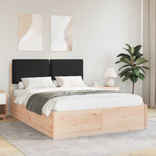 YuuSsea Schwarzes Bettgestell mit gepolstertem Kopfteil, Massivholz Kiefer, 140x200 cm Doppelbett, kein Boxspring, modernes Schlafzimmermöbel, langlebig