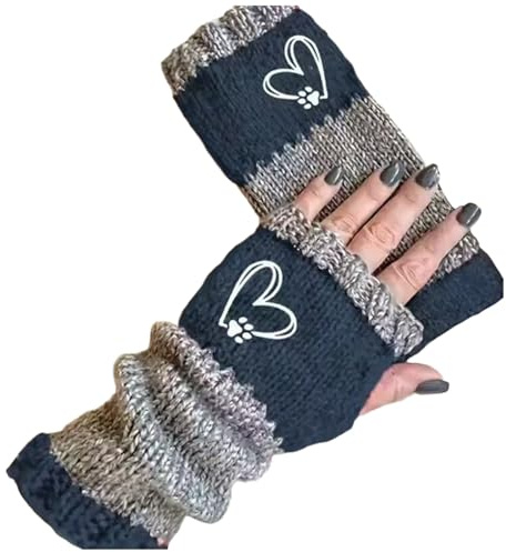 Generiskt stickade fingerlösa handskar varma handskar med öppna fingrar kattbroderi värmande varm stickad handske för utomhusbruk för kattälskare kvinnor flickor kvinnor