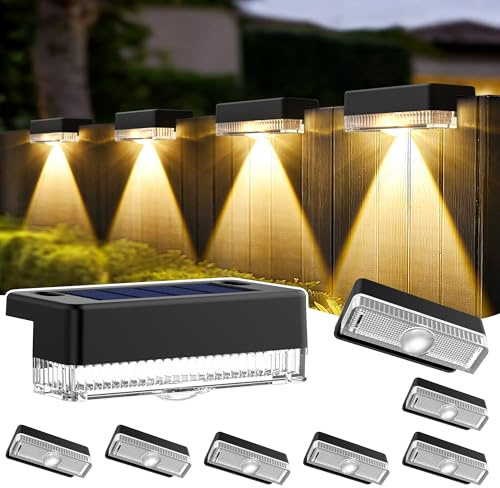 Solpex Solar-Zaunleuchten für den Außenbereich, 8 stück solarbetriebene Terrassenleuchten für den Außenbereich, wasserdicht für Treppen, Hinterhof, Terrasse, Geländer, Stufen (warmweiß)