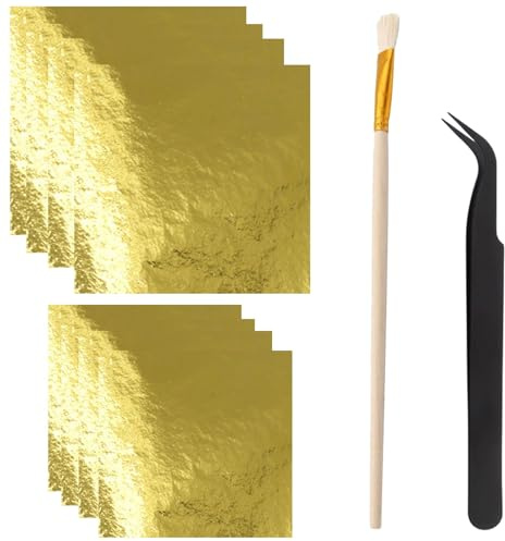 JcvPot Essbares Blattgold Für Torten, Blattgold Essbar, Wafer Paper Für Torten, Blattgold 24 Karat Echtgold, Esspapier Bedrucken, Blattgold Zum Basteln, 202er Set Mit KupferK Gold, Goldfolie