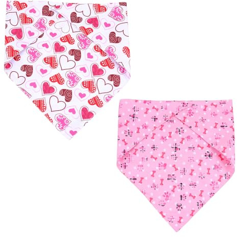 Yardwe 2Er-Pack HundehalstüCher Valentinstag Bandana Aus Polyester Mit Herzmotiv Praktisches Dreiecksschal Zum Auffangen Von Haustierspeichel Festliche Dekoration FüR Hunde Und Welpen