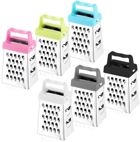 6-Pack Mini Stainless Steel Grater Set - Small Box Cheese Grater for Parmesan, Garlic, Nutmeg & Chocolate, Efficient Kitchen Gadget with Handle, Dishwasher Safe (1.02x1.45in)