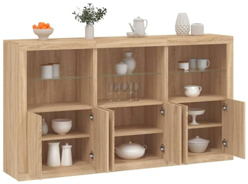 WHOPBXGAD Buffet de Salon Moderne avec éclairage LED RGB, Buffet TV en chêne Sonoma, Meuble de Rangement avec Portes et étagères, 181.5 cm, Design Contemporain pour séjour et Salle à Manger