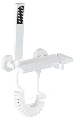 FUKUZL Set doccia pieghevole grigio per vasca da bagno in ottone cromato caldo freddo salvaspazio rubinetto da bagno a parete (bianco A)