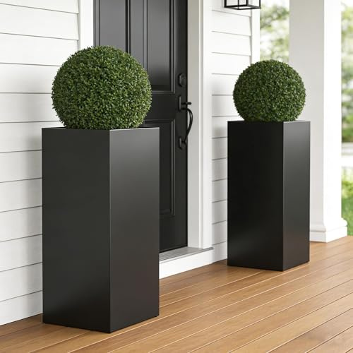 Pflanzkübel Hoch Outdoor 2er Set Metall Blumenkübel Groß Außen 76 cm Hoch Blumenkasten Hochbeet Pflanzsäule Blumentopf Pflanzsäule für Terrasse Garten Balkon Draußen