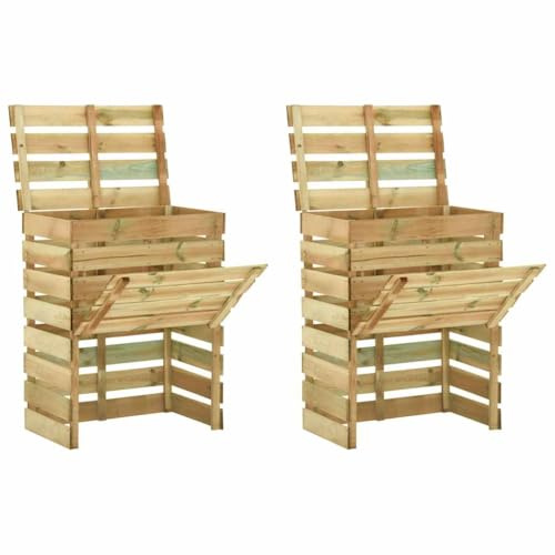 Compostiera per rifiuti da giardino in legno di pino impregnato con design a doghe e coperchio aperto come pratico contenitore per compost