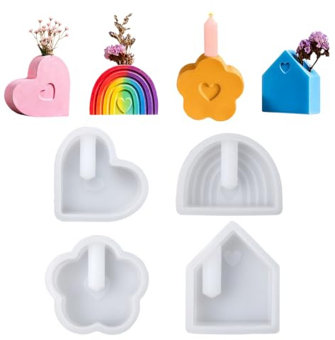 4 Stück Silikonform Kerzenhalter, Silikonformen Gießformen Neuheiten, Gießformen Silikon, Giessformen Silikon für Stabkerzen Blumenarrangement Teelichthalter Frühling Sommer Weihnachten Vasen DIY