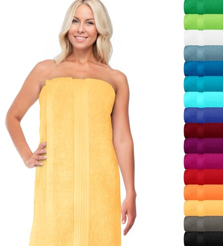 Lashuma Saunahandtuch 70x200 cm, Linz XXL Sauna Liegetuch Gelb | 550 g/m² Frottee, 100% Baumwolle – flauschig, saugstark & angenehm weich. Saunatuch für Damen & Herren, Wellness & Bad