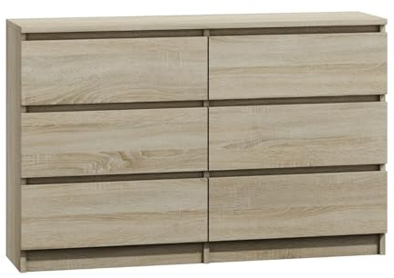 WHATSIZE ENTERPRISE Large Chest of Drawers for Bedroom, 6 Drawer Sonoma Dresser with Metal Runners, Bedroom Furniture Storage Cabinet for Clothes, Contemporary Design, Easy Assembly