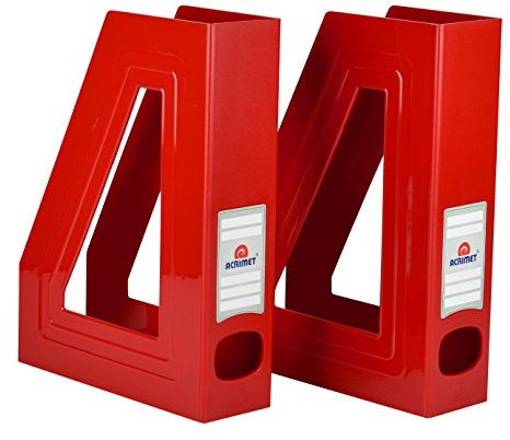 Acrimet Zeitschriftenhalter, vertikaler Organizer, Rot, 2er-Pack | Robuster Kunststoff, für Büro und Zuhause, Ablage für Ordner und Post, platzsparende Aufbewahrung