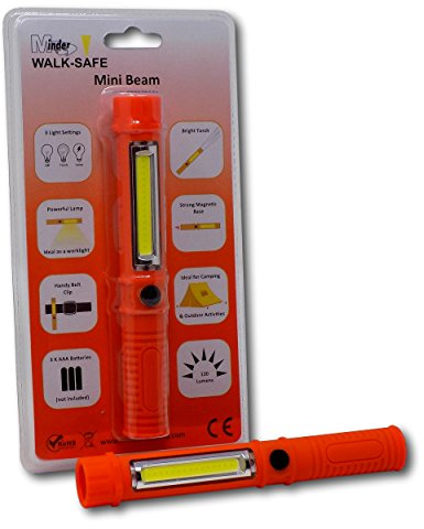 Minder 2 Pack Walk-Safe Mini Beam 120 Lumen LED Torch Flashlight Lamp with Strong Magnetic Mount and Belt Clip - Ideal for Camping, Outdoor Activities and Work Light (without Batteries)