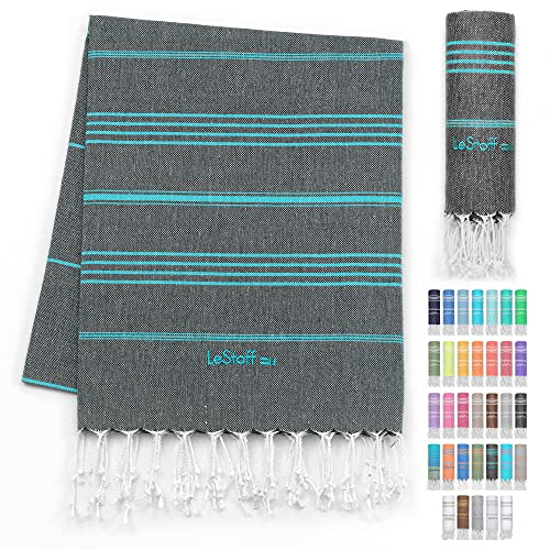 LeStoff Telo per hammam di alta qualità, 100% cotone biologico, prelavato, sostenibile, assorbente e ad asciugatura rapida, spiaggia, bagno, doccia, yoga, spa e da viaggio (95 x 180 cm, antracite –
