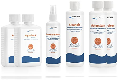 STRICKER Service Set Geruch für 2 Matratzen I schnelle Hillfe gegen Geruchsprobleme I Wasserbett-Pflege I Konditionierer I Cleanair I Geruch-Absorber I für Wasserbetten Aller Hersteller geeignet