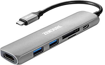 Zendure 6-in-1 Slim USB-C Charging Hub (Adaptador de aluminio con 4K USB-C a HDMI, Lector de tarjetas MicroSD/SD y 2 puertos USB 3.0, compatible con MacBook, iPad, Chromebook, XPS y muchos más), Plata