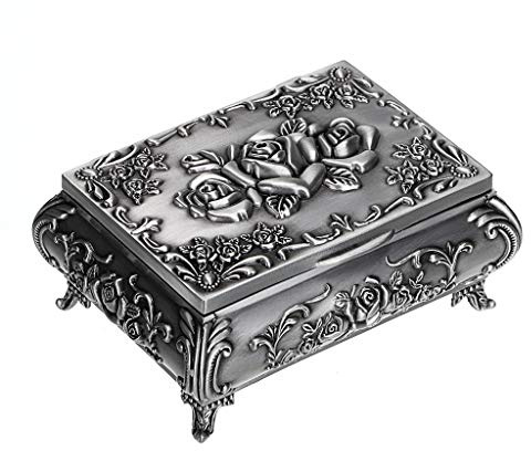 Hipiwe Vintage Metal Jewelry Box Small Trinket Jewelry Storage box For Rings Earrings Necklace Treasure Chest Organizer Antique jewelry Keepsake gift Box Case for Women (Small)