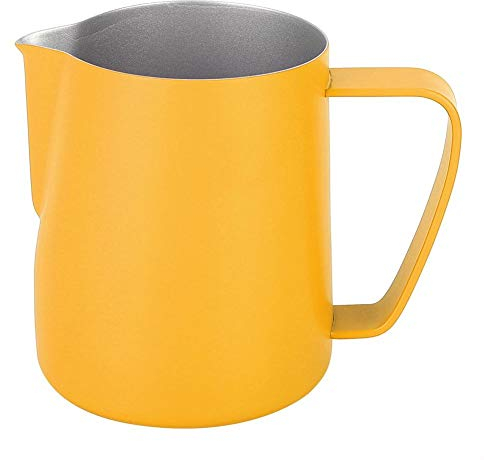 Milk Pitcher, 350ml Stainless Steel Milk Frothing Jug Frother Coffee Latte Container Cup Coffee Utensils(Yellow)
